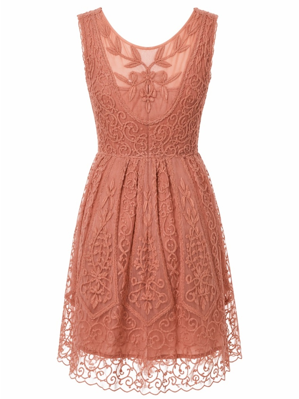 Anthropologie At Dusk Dress Sz 6 Dusty Rose Lace Embroidered Fit & Flare - Picture 3 of 14